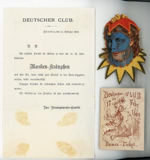 Item #28016335 Invitation and Ticket and die-cut for a German Club Masked Ball