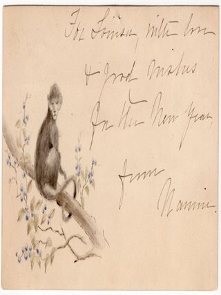 Item #28018252 Greeting Card - Watercolor of a Monkey in a Tree with Blue Berries