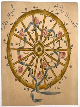 Item #28018361 5" Watercolor - "The Hub of the Universe" - Spoked Wheel with Woven Ribbon, Roses...