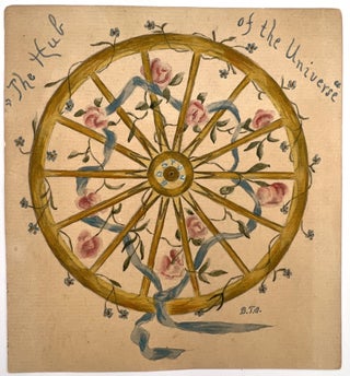 Item #28018361 5" Watercolor - "The Hub of the Universe" - Spoked Wheel with Woven Ribbon, Roses...
