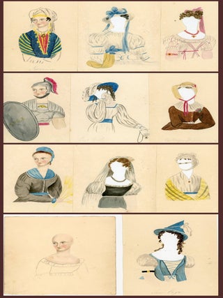 Item #290008534 Original Art - Watercolor of Lovely Woman with 16 Overlay Costumes - Regency...
