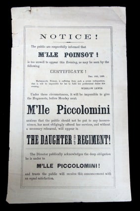 Item #29001364 Theater Understudy Notice, M'lle Poinsot is Replaced by M'lle Piccolomini, The...
