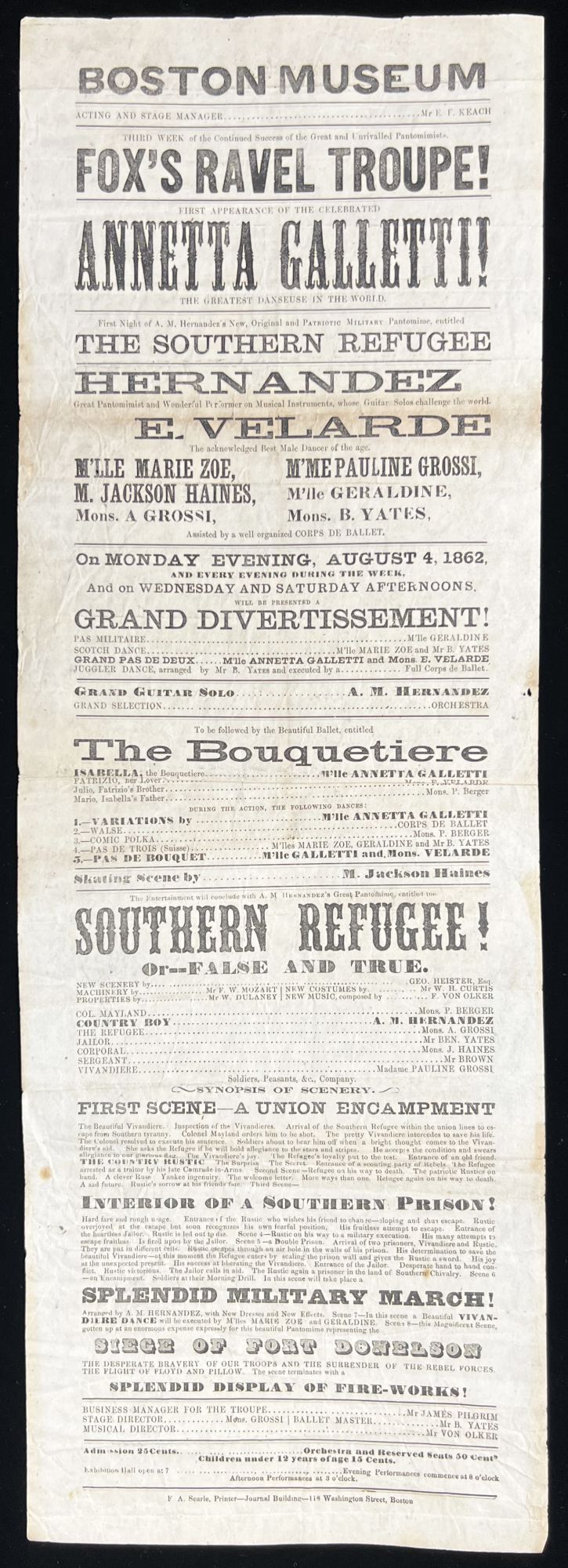 1862 Boston Museum Theatrical Broadside