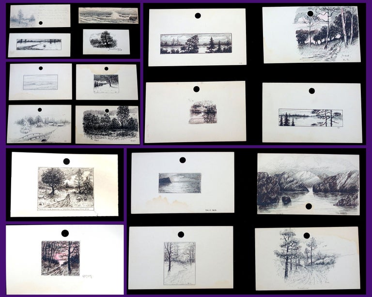 Item #29007103 A Collection of 23 miniature pen and ink landscapes created by one woman - elements of nature. Einar S.