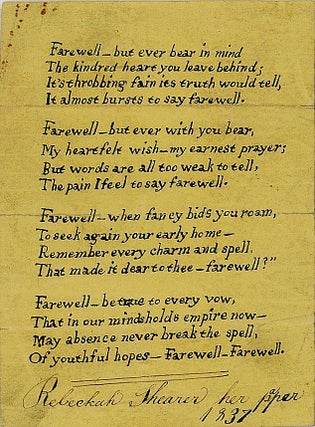 Item #29009100 Farewell, an Original poem at the Departure of a Friend. Rebeckah Shearer