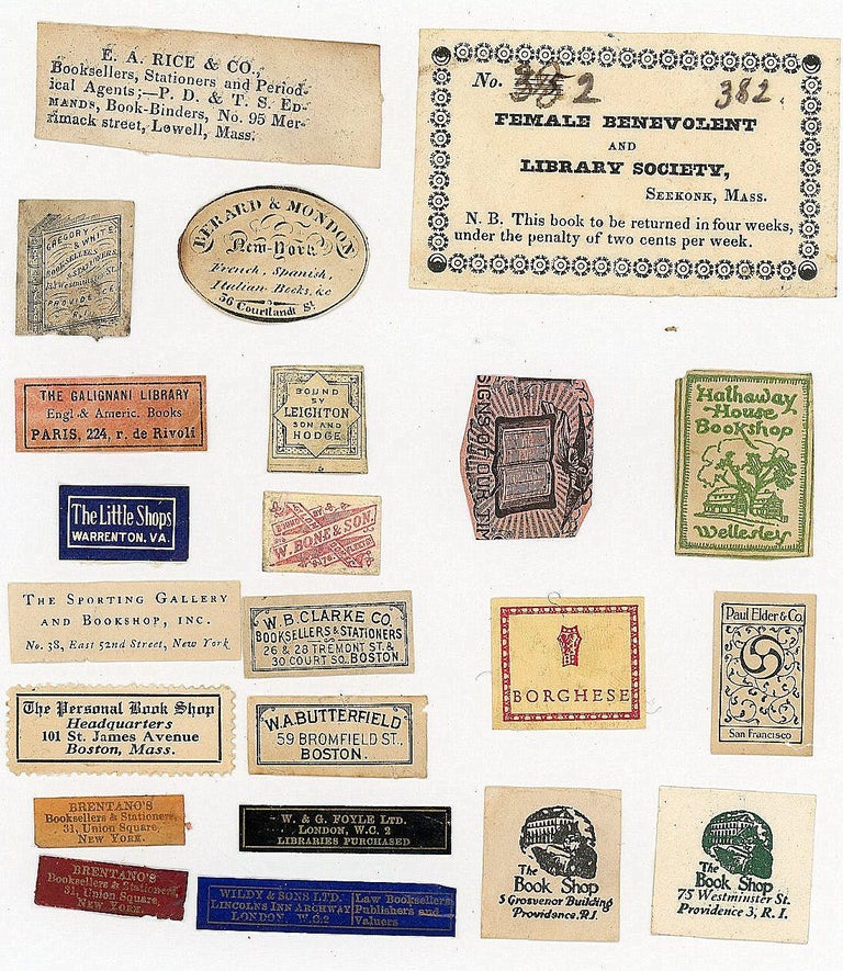 Item #29017430 A Grouping of 22 Bookseller Labels/Tags from the 18th and 19th Centuries