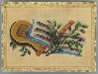Decorative Beadwork on Victorian Playing Card Holder - Flute, Lyre, Music Book
