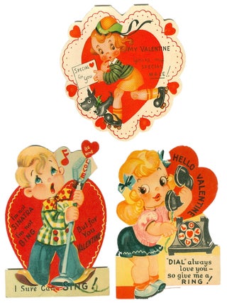 Item #30018 3 Valentines Depict Popular Culture of the 1930s--Roller Skating, Scottie, Telephones...