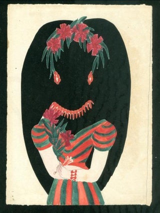 Item #31632 Folk Art Watercolor Cut-out Paper Doll Overlay c1870s