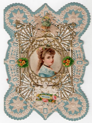 Item #42000294 12mo Lace Paper Valentine with Portrait of Young Lady and Printed Love Poem