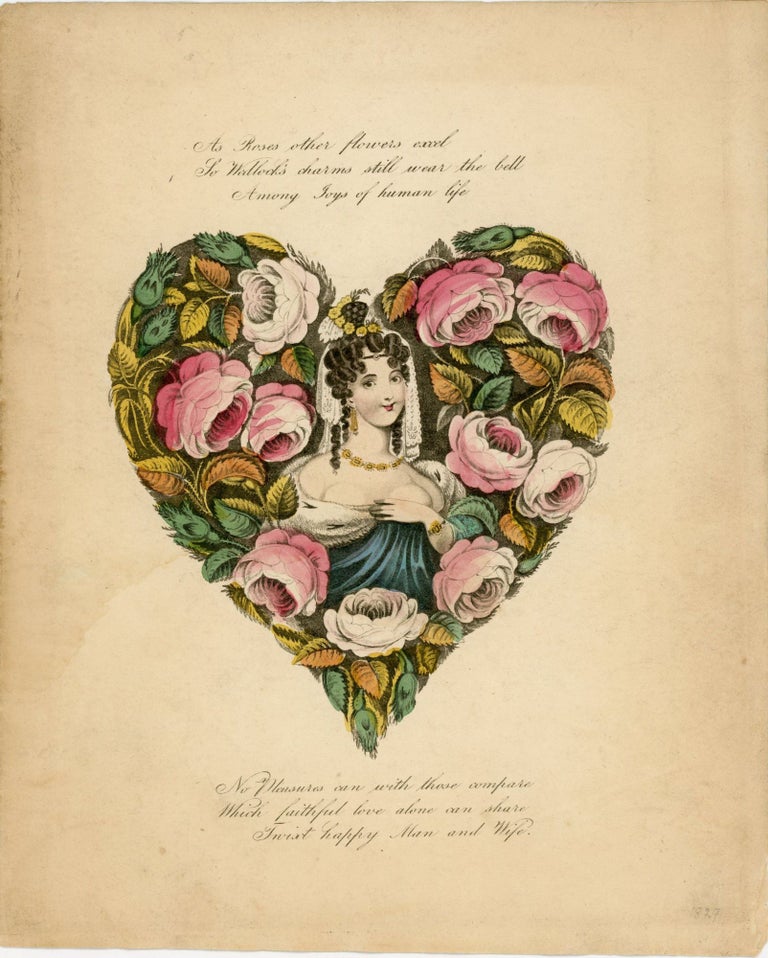 Item #50124223 A somewhat risqué welcoming woman amongst the roses - "As roses other flowers excel..."