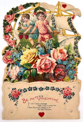 Item #55579 3 Tier Die-cut Valentine –Rose Basket, Cherubs with Hearts & Arrow & Sail Ship...