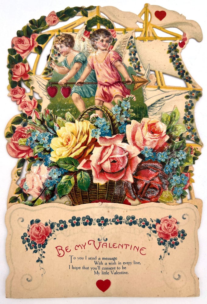 Item #55579 3 Tier Die-cut Valentine –Rose Basket, Cherubs with Hearts & Arrow & Sail Ship Masts 8”
