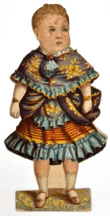 Two-sided 11” Baby Blue McLoughlin Paper Doll with 3 Costumes, Dolly Varden Dolls Series c1876