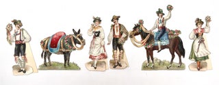 Item #55597 Set of 5 Die-cut Alpine Figures with Horse & Donkey Decorated for a Festival c1900