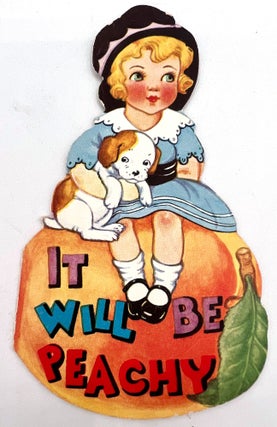 Item #55699 Peachy Valentine with Girl Holding Pooch - Diecut Fruit