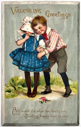 Item #55765 Tuck - Valentine Greetings from Boy to Shy Girl in Blue Poke-a-dot Dress Frances...