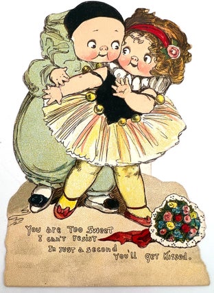 Item #55781 Tuck Valentine - Harlequin Boy and Girl Dancing "In a Second you'll Get Kissed"