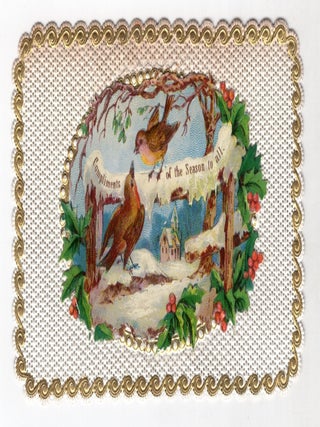 Item #7043001 16mo Holiday Card with Lace Paper, Embossed Victorian Scrap
