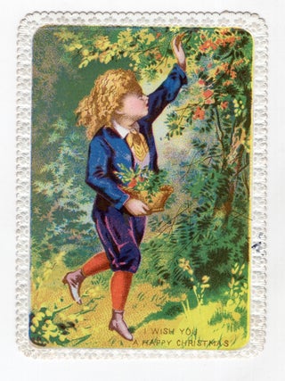Item #7043010 16mo Christmas Card Depicting Boy Gathering Wildflowers