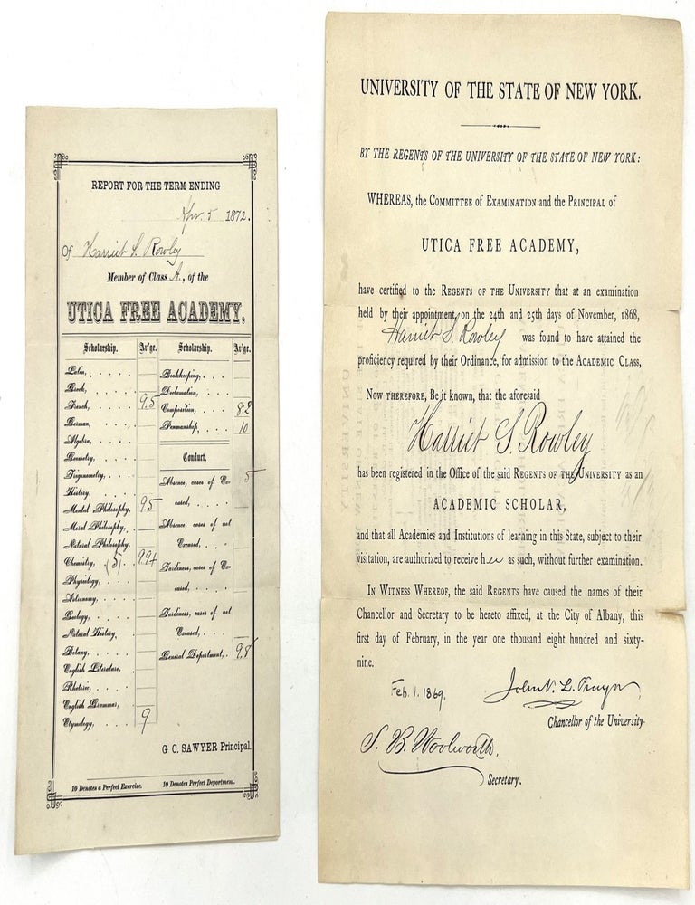 Item #8018398 High School Ephemera of Harriet Sophia Rowley (later Parker, 1853-1943) - History of Women's Education