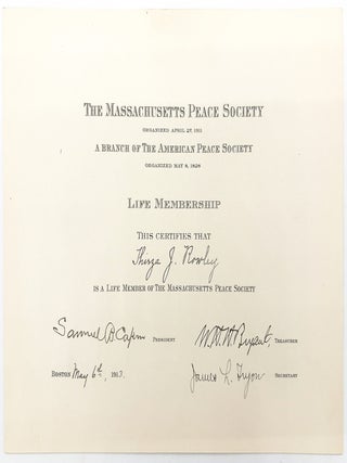 Item #8018693 1913 Massachusetts Peace Society Life Membership Certificate