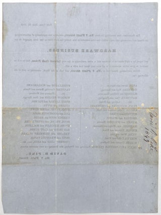 1849 Lower Manhattan Hardware Business Advertising Flyer