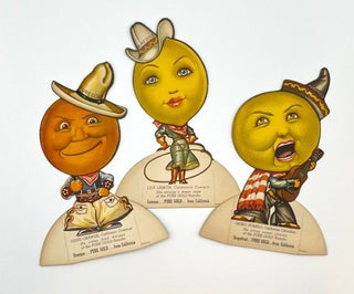 Item #8500027 3 Anthropomorphic Fruit Cowboy Cowgirl & Serenader promote Pure Gold California...